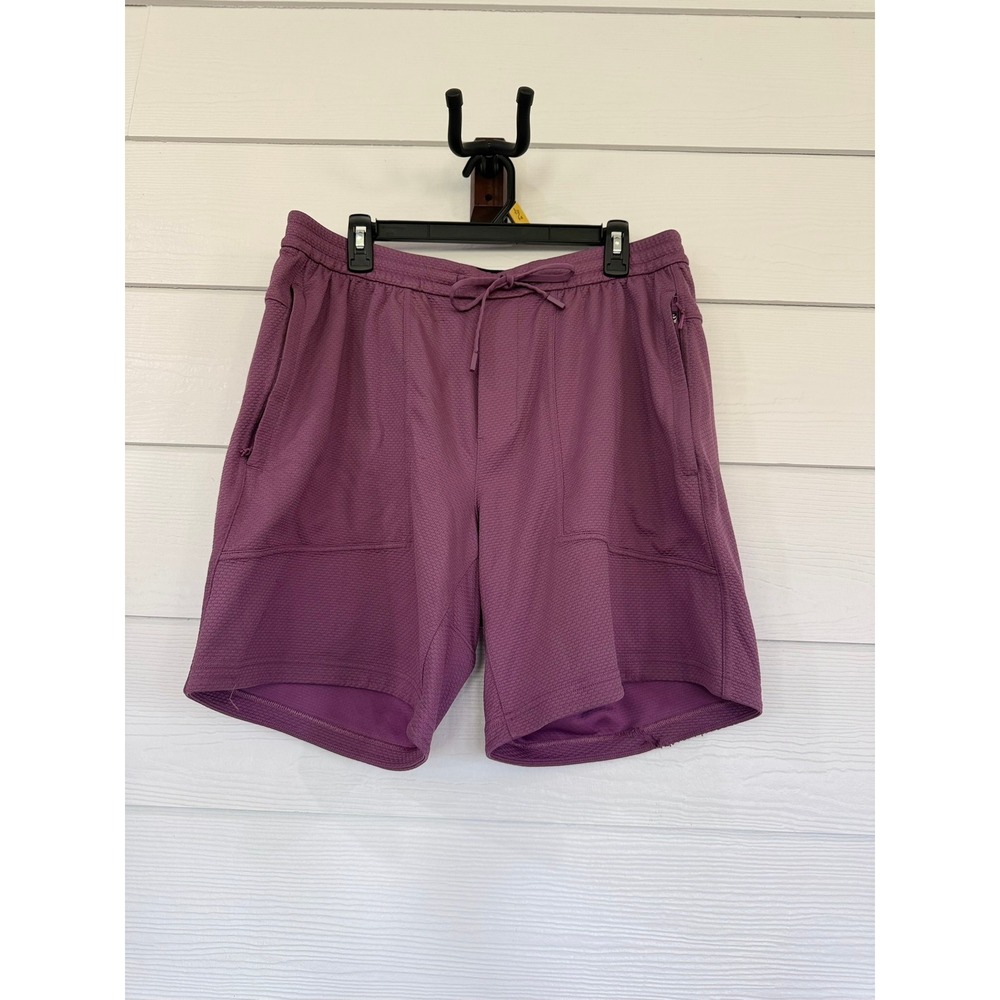 A- 072-Lululemon Mens Textured Mesh Athletic Shorts Purple Drawstring